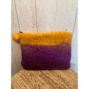 Felted Wool Coin Purse Wallet Cute Purple Yellow NEW! Wallets Boho Striped